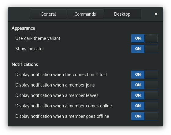 Preferences Desktop Tab