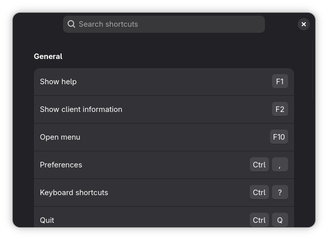 Shortcuts Dialog